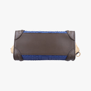 Pre-owned Celine luggage nano shopper Blue×white×Brown snakeskin shoulderbag | stylenewstar