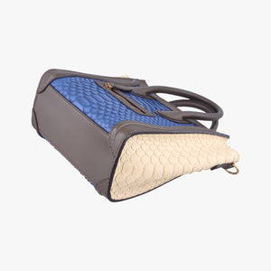 Pre-owned Celine luggage nano shopper Blue×white×Brown snakeskin shoulderbag | stylenewstar