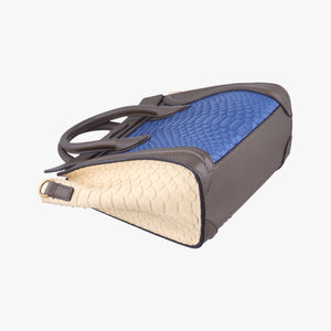 Pre-owned Celine luggage nano shopper Blue×white×Brown snakeskin shoulderbag | stylenewstar