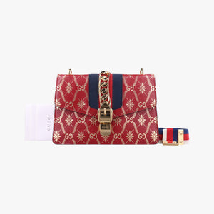 Pre-owned Gucci Sylvie red×Multicolour Leather 524405 shoulderbag | stylenewstar