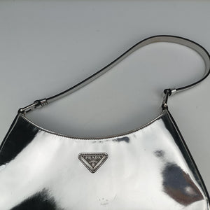 Pre-owned Prada Cleo Silver Enamel 1BC499 shoulderbag | stylenewstar