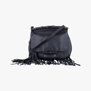 Pre-owned Gucci Bamboo Fringe Black Leather 347099 shoulderbag | stylenewstar