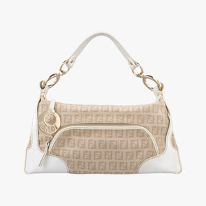 Pre-owned Fendi Chef Pocket Beige x White canvas 8BR464 handbag | stylenewstar