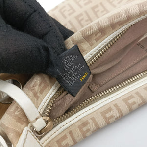 Pre-owned Fendi Chef Pocket Beige x White canvas 8BR464 handbag | stylenewstar