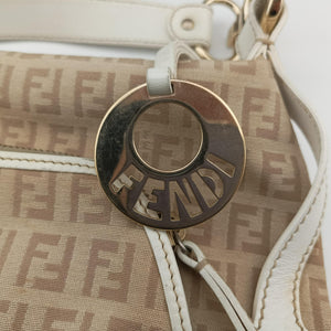 Pre-owned Fendi Chef Pocket Beige x White canvas 8BR464 handbag | stylenewstar