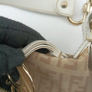 Pre-owned Fendi Chef Pocket Beige x White canvas 8BR464 handbag | stylenewstar