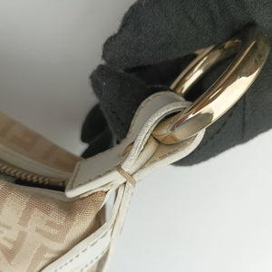 Pre-owned Fendi Chef Pocket Beige x White canvas 8BR464 handbag | stylenewstar