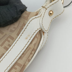 Pre-owned Fendi Chef Pocket Beige x White canvas 8BR464 handbag | stylenewstar