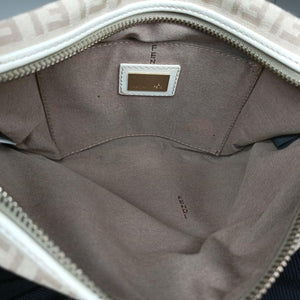 Pre-owned Fendi Chef Pocket Beige x White canvas 8BR464 handbag | stylenewstar