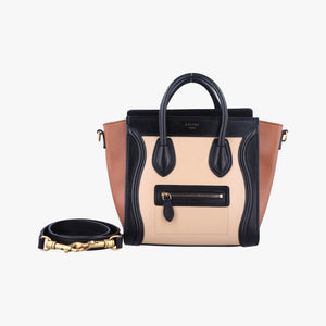 Pre-owned Celine luggage nano shopper Beige×black×brown leather shoulderbag | stylenewstar