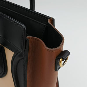 Pre-owned Celine luggage nano shopper Beige×black×brown leather shoulderbag | stylenewstar