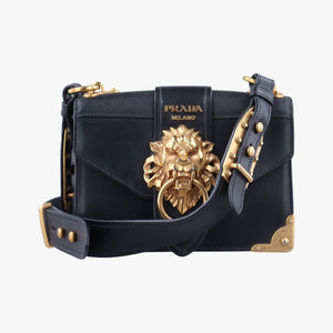 Pre-owned Prada Animalier Cahier Lions Head Black Leather 1BD089 shoulderbag | stylenewstar