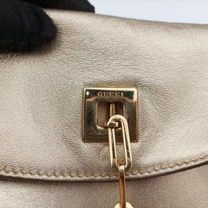 Pre-owned Gucci Tiger Head Gold x Brown Leather 001.41 shoulderbag | stylenewstar