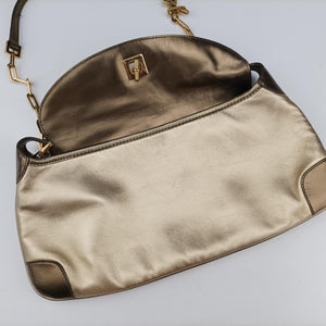 Pre-owned Gucci Tiger Head Gold x Brown Leather 001.41 shoulderbag | stylenewstar