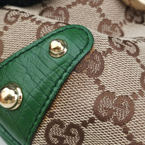 Pre-owned Gucci Horsebit Beige x Green x White canvas×leather 131026 shoulderbag | stylenewstar