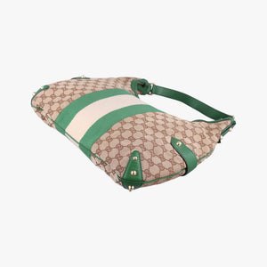 Pre-owned Gucci Horsebit Beige x Green x White canvas×leather 131026 shoulderbag | stylenewstar