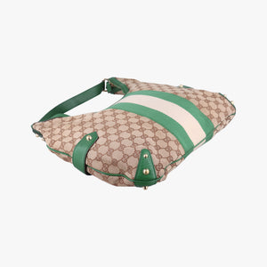 Pre-owned Gucci Horsebit Beige x Green x White canvas×leather 131026 shoulderbag | stylenewstar