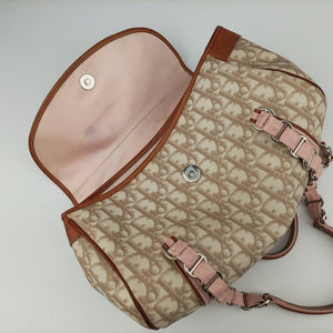 Pre-owned Christian Dior Romantique Trotter Beige x White x Pink PVC Coated Canvas x leather shoulderbag | stylenewstar