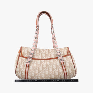 Pre-owned Christian Dior Romantique Trotter Beige x White x Pink PVC Coated Canvas x leather shoulderbag | stylenewstar