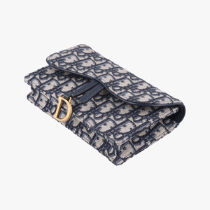 Pre-owned Christian Dior Saddle Navy×Gray jacquard bum bag/waist bag | stylenewstar
