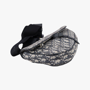 Vintage Christian Dior saddle Navy×Gray Jacquard crossbodybag | stylenewstar