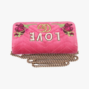 Pre-owned Gucci GG Marmont pink×multicolor velour 488426 shoulderbag | stylenewstar