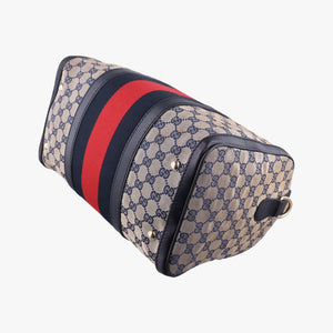 Pre-owned Gucci Sherry Line navy×red×beige Canvas×Leather 247205 handbag | stylenewstar