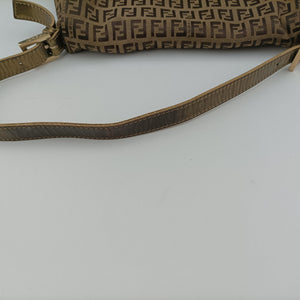 Pre-owned Fendi Baguette Zucchino Brown canvasxLeather 8BR001 shoulderbag | stylenewstar