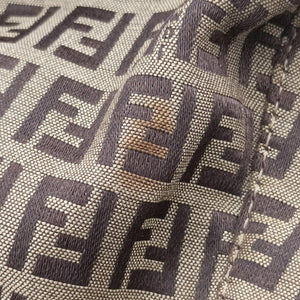 Pre-owned Fendi Baguette Zucchino Brown canvasxLeather 8BR001 shoulderbag | stylenewstar