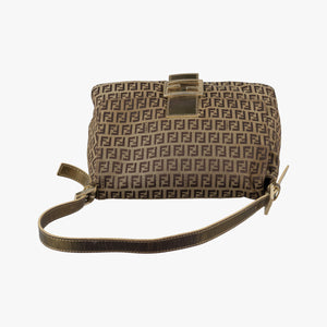 Pre-owned Fendi Baguette Zucchino Brown canvasxLeather 8BR001 shoulderbag | stylenewstar