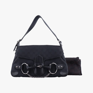 Pre-owned Gucci Horsebit Black canvas×leather 114915 shoulderbag | stylenewstar