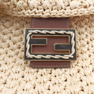 Pre-owned Fendi Croissant Crochet Beige straw 8BR790 shoulderbag | stylenewstar