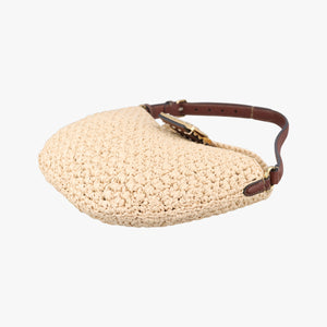 Pre-owned Fendi Croissant Crochet Beige straw 8BR790 shoulderbag | stylenewstar