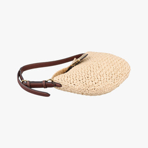 Pre-owned Fendi Croissant Crochet Beige straw 8BR790 shoulderbag | stylenewstar