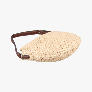 Pre-owned Fendi Croissant Crochet Beige straw 8BR790 shoulderbag | stylenewstar