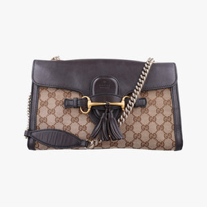 Pre-owned Gucci Emily beige×brown canvas×leather 295402 shoulderbag | stylenewstar