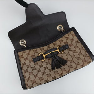 Pre-owned Gucci Emily beige×brown canvas×leather 295402 shoulderbag | stylenewstar
