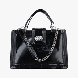 Secondhand Chanel Jetsetter Boy Shopping Tote Black Enamel A67019 shoulderbag | stylenewstar