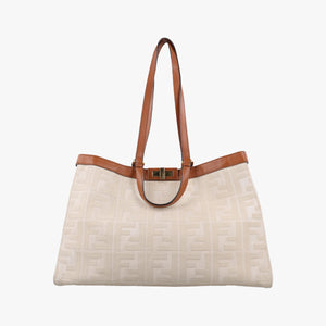 Pre-owned Fendi Peekaboo Beige canvas 8BH374 shoulderbag | stylenewstar
