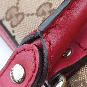 Pre-owned Gucci Sherry Line khaki×red canvas×leather 269876 shoulderbag | stylenewstar