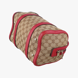 Pre-owned Gucci Sherry Line khaki×red canvas×leather 269876 shoulderbag | stylenewstar
