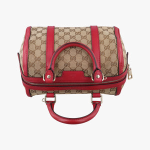 Pre-owned Gucci Sherry Line khaki×red canvas×leather 269876 shoulderbag | stylenewstar