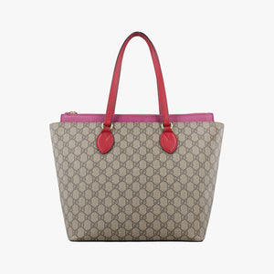 Pre-owned Gucci GG SUPREME Beige×Pink×Red PVC coated canvas × leather 415721 handbag | stylenewstar