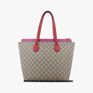 Pre-owned Gucci GG SUPREME Beige×Pink×Red PVC coated canvas × leather 415721 handbag | stylenewstar