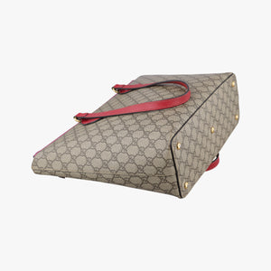 Pre-owned Gucci GG SUPREME Beige×Pink×Red PVC coated canvas × leather 415721 handbag | stylenewstar