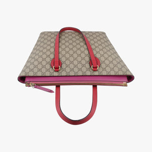 Pre-owned Gucci GG SUPREME Beige×Pink×Red PVC coated canvas × leather 415721 handbag | stylenewstar