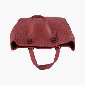 Pre-owned Bottega Veneta Intrecciato Shopper Acatl Red lambskin handbag | stylenewstar
