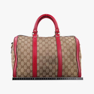 Pre-owned Gucci Sherry Line khaki×red canvas×leather 247205 shoulderbag | stylenewstar