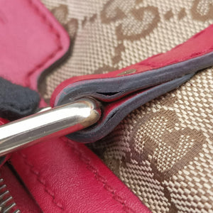 Pre-owned Gucci Sherry Line khaki×red canvas×leather 247205 shoulderbag | stylenewstar