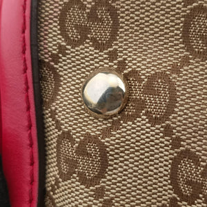 Pre-owned Gucci Sherry Line khaki×red canvas×leather 247205 shoulderbag | stylenewstar